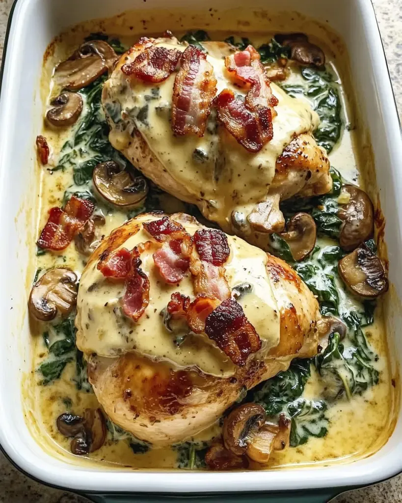 Rich & Creamy Smothered Chicken with Spinach, Bacon